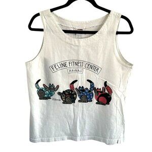 Crazy Shirts 80s Sz Large Feline Fitness Hawaii Graphic 2 Sides Tank Top VTG